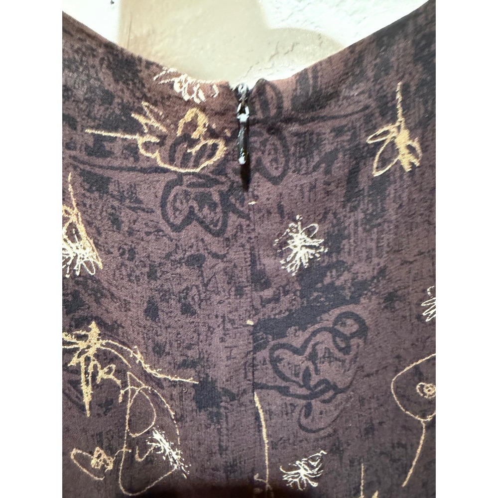 Sigrid Olsen Sport Brown Abstract Floral‎ Shift Dress Sleeveless Petite 4 90s - Picture 5 of 9